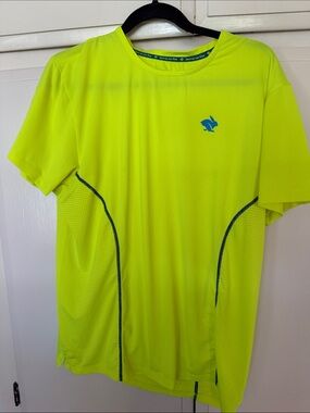 Rabbit Men's Neon Yellow Short Sleeve Performance Tee with Blue Accent Logo
